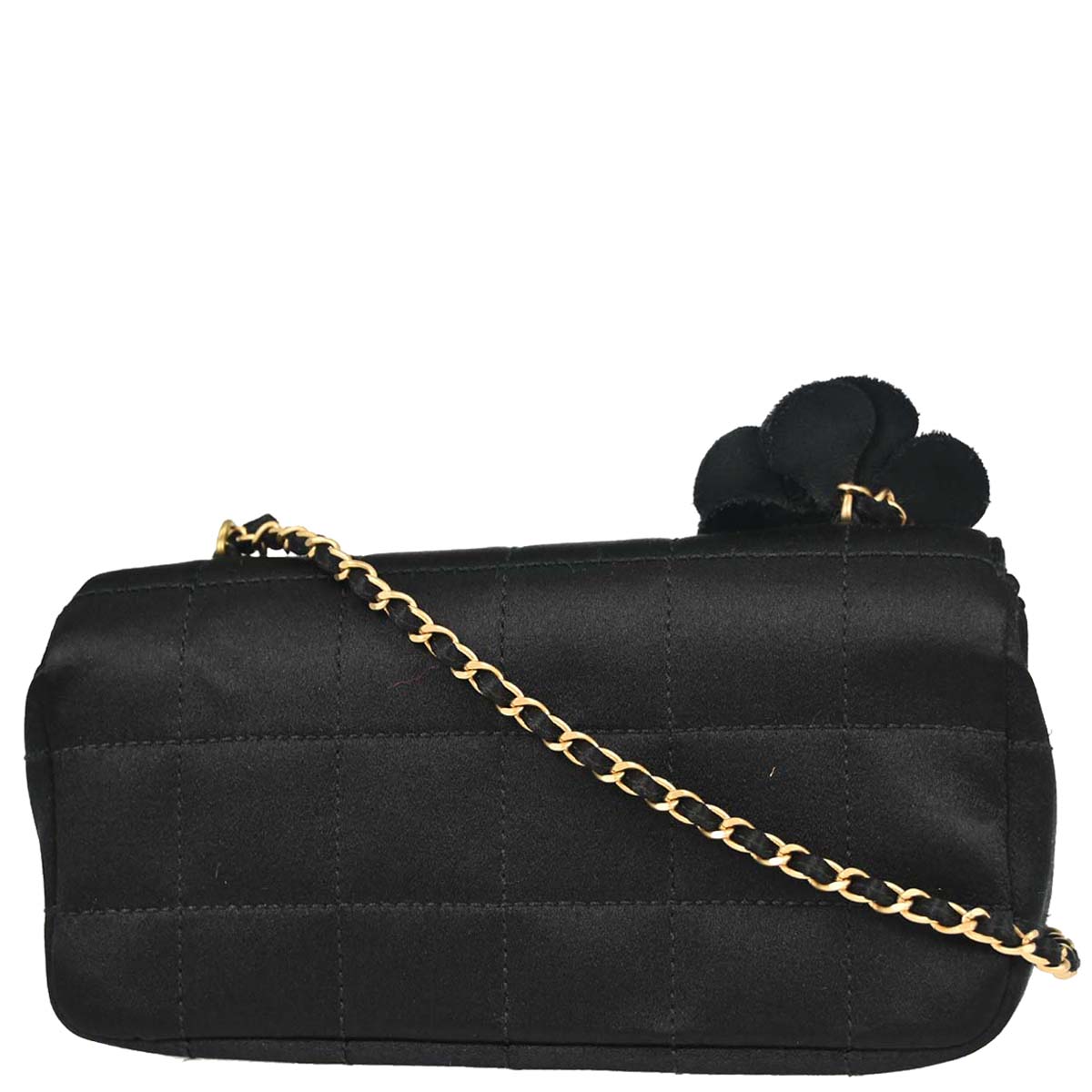 Chanel 2000-2002 Black Satin Camellia Choco Bar Shoulder Bag