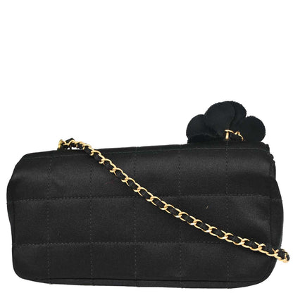 Chanel 2000-2002 Black Satin Camellia Choco Bar Shoulder Bag