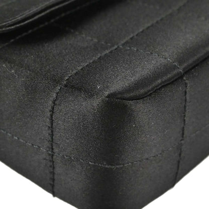 Chanel 2000-2002 Black Satin Camellia Choco Bar Shoulder Bag