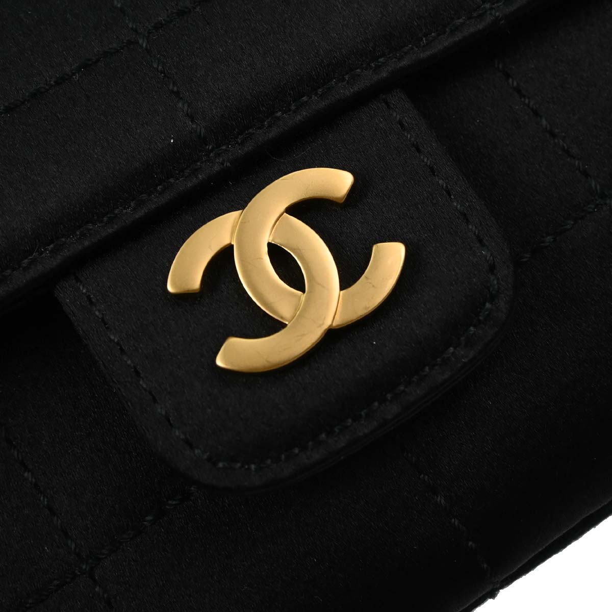 Chanel 2000-2002 Black Satin Camellia Choco Bar Shoulder Bag