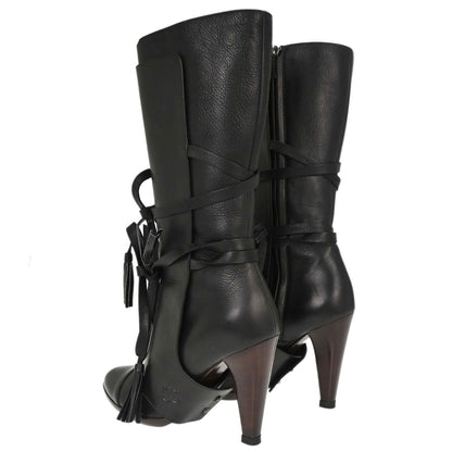 Chanel * Brown Leather Long Boots Shoes #37 1/2