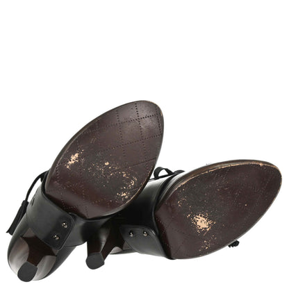 Chanel * Brown Leather Long Boots Shoes #37 1/2