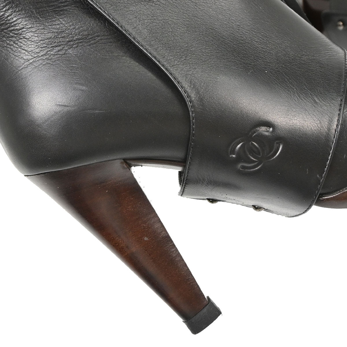Chanel * Brown Leather Long Boots Shoes #37 1/2