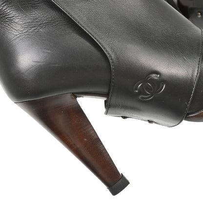 Chanel * Brown Leather Long Boots Shoes #37 1/2