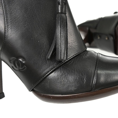 Chanel * Brown Leather Long Boots Shoes #37 1/2