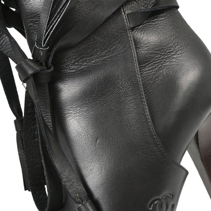 Chanel * Brown Leather Long Boots Shoes #37 1/2