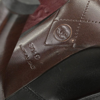 Chanel * Brown Leather Long Boots Shoes #37 1/2