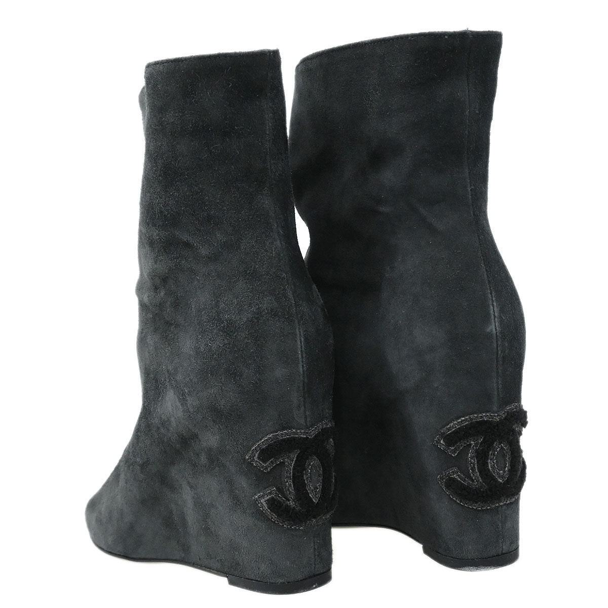 Chanel * Short Boots Gray Shoes #37 1/2