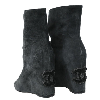 Chanel * Short Boots Gray Shoes #37 1/2