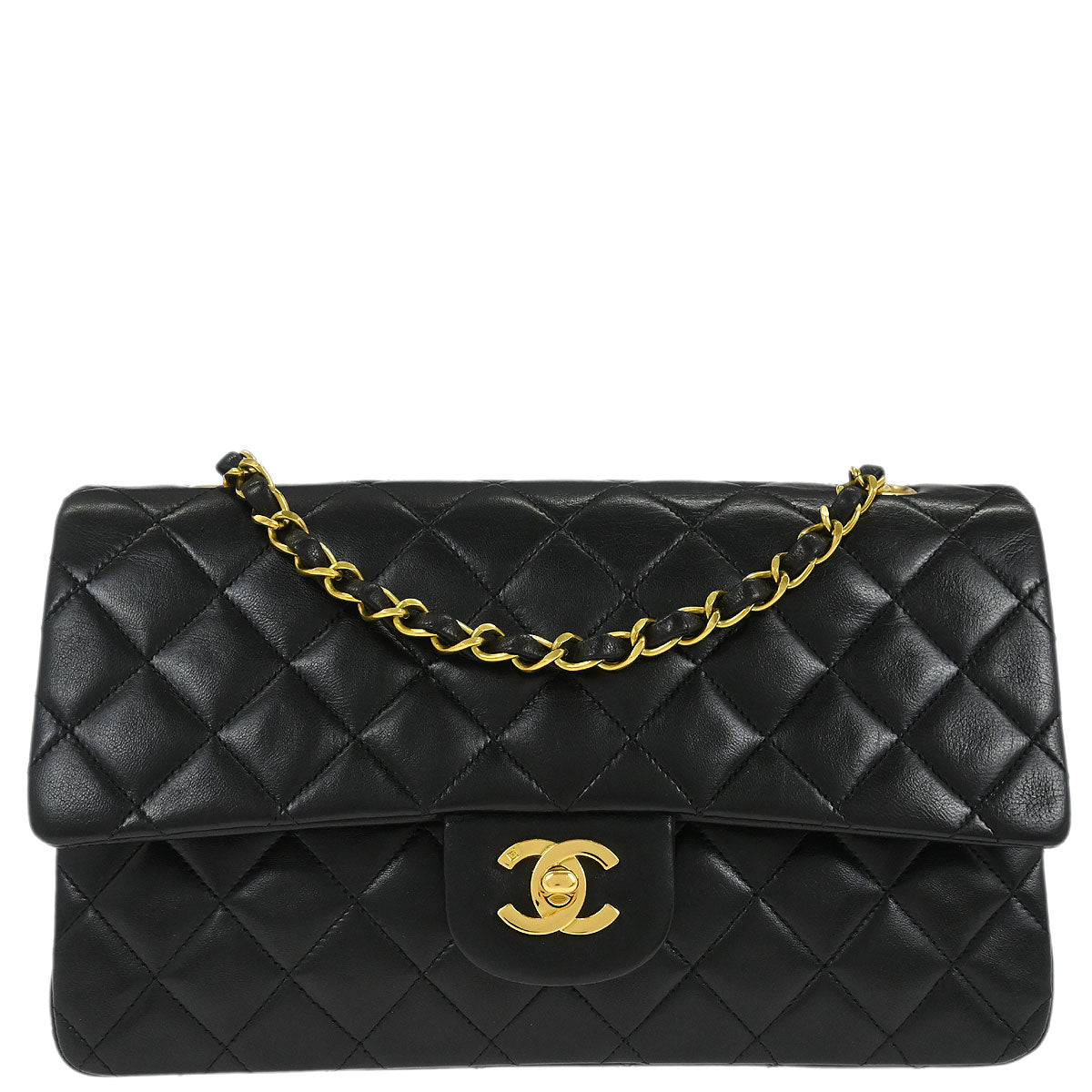 Chanel Black Lambskin Medium Classic Double Flap Shoulder Bag