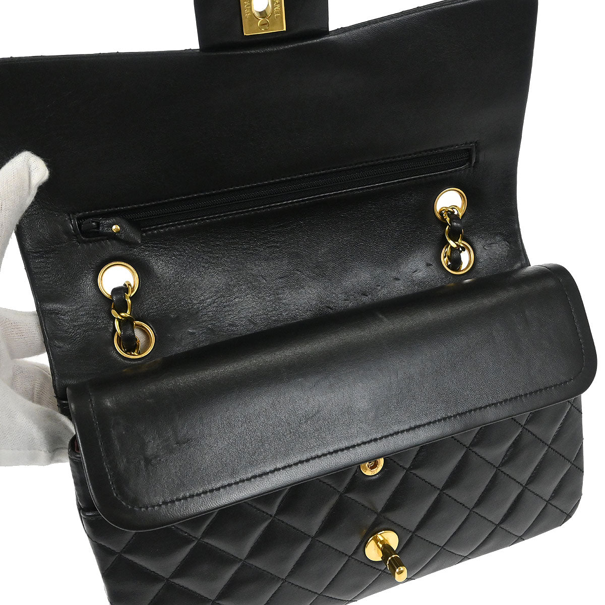 Chanel Black Lambskin Medium Classic Double Flap Shoulder Bag