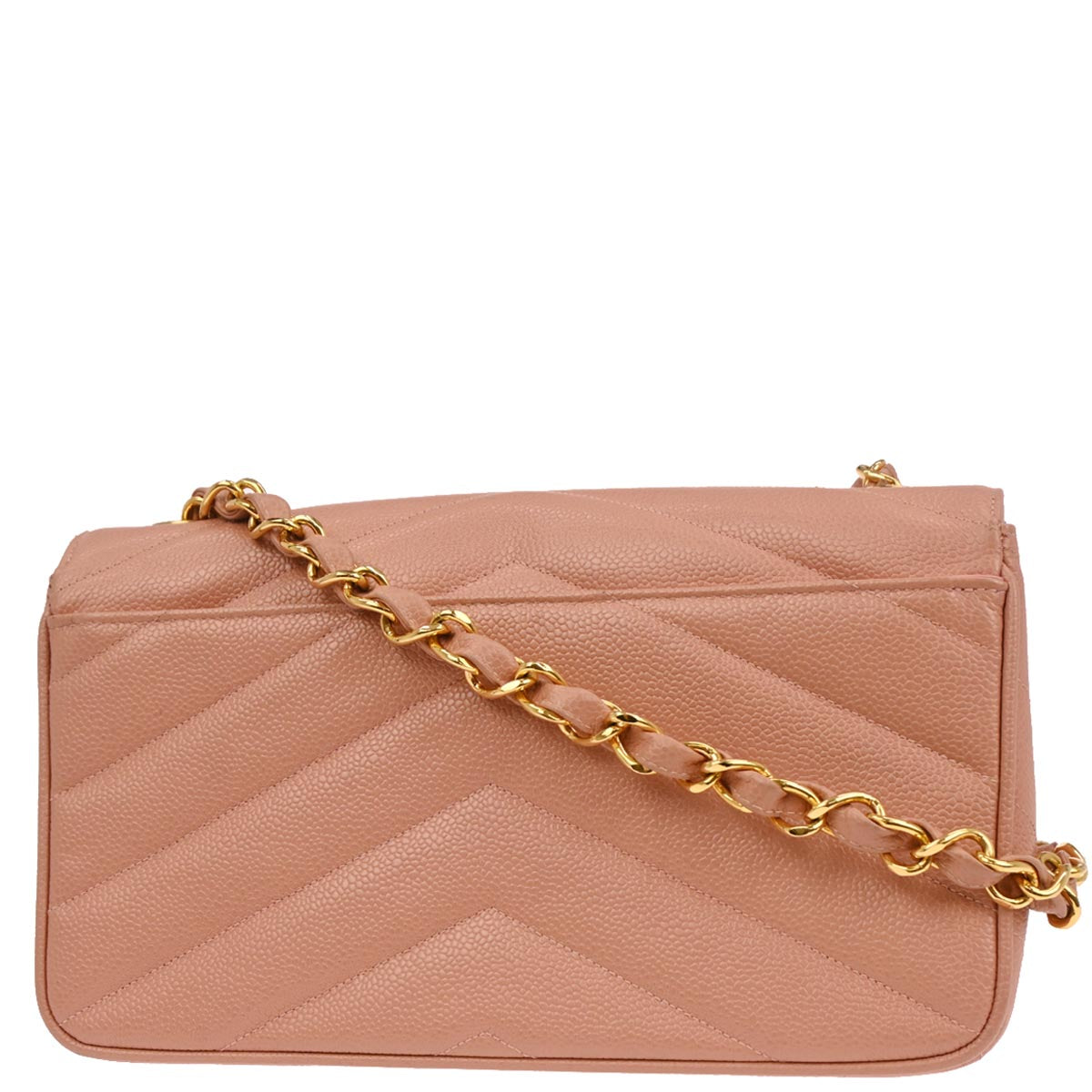 Chanel 1994-1996 Pink Caviar Skin Chevron Shoulder Bag