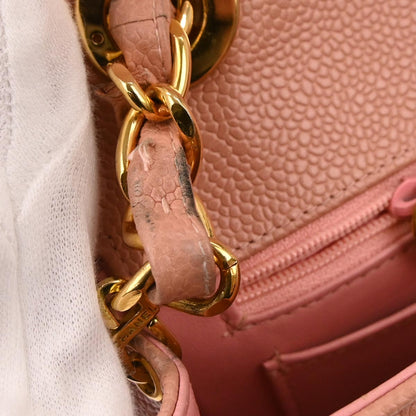 Chanel 1994-1996 Pink Caviar Skin Chevron Shoulder Bag