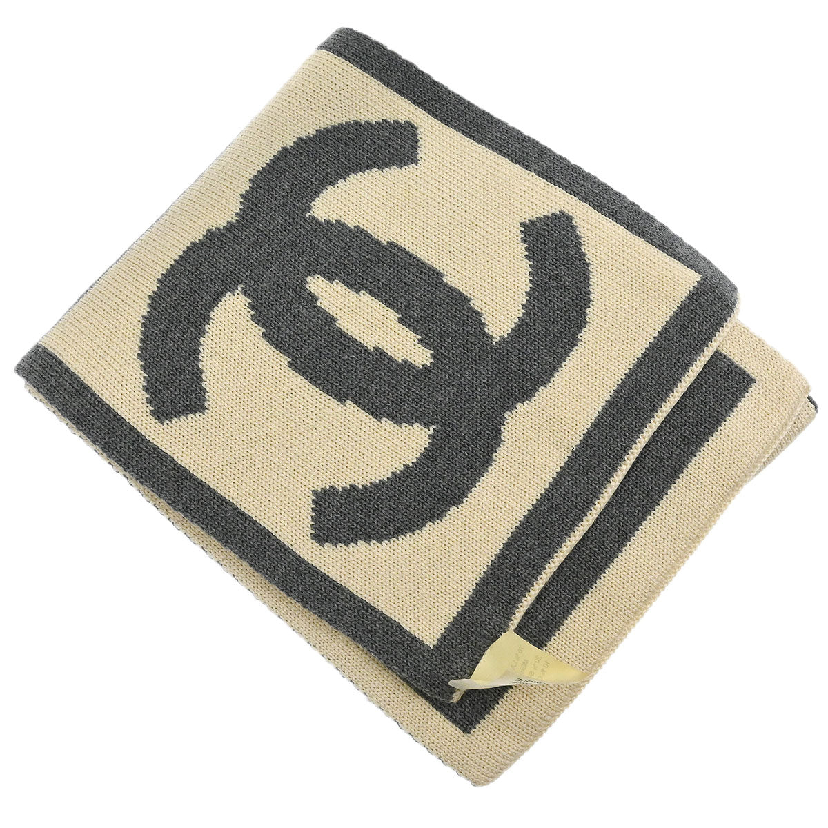 Chanel Sport Line Scarf Shawl Muffler White Gray Small Good