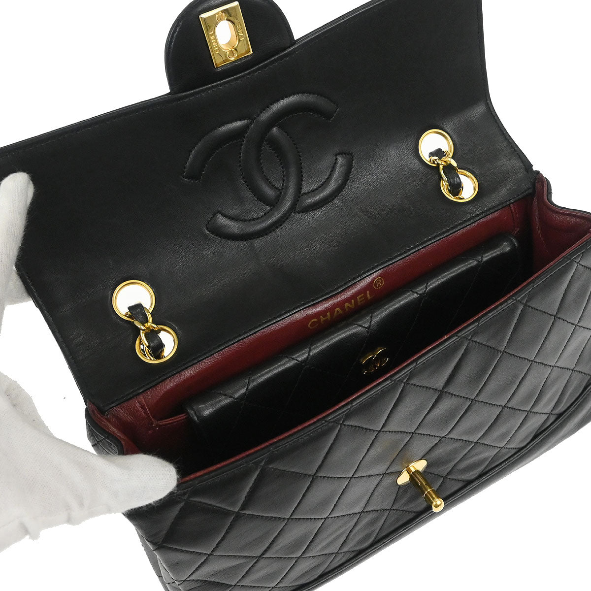 Chanel 1989-1991 Black Lambskin Single Flap Shoulder Bag