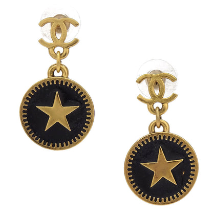 Chanel Dangle CC Button Pierced Earrings Gold 01P