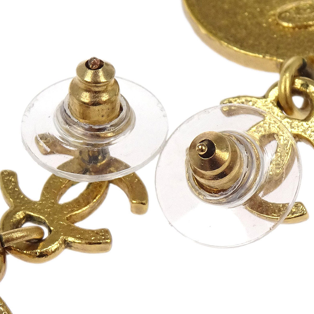 Chanel Dangle CC Button Pierced Earrings Gold 01P
