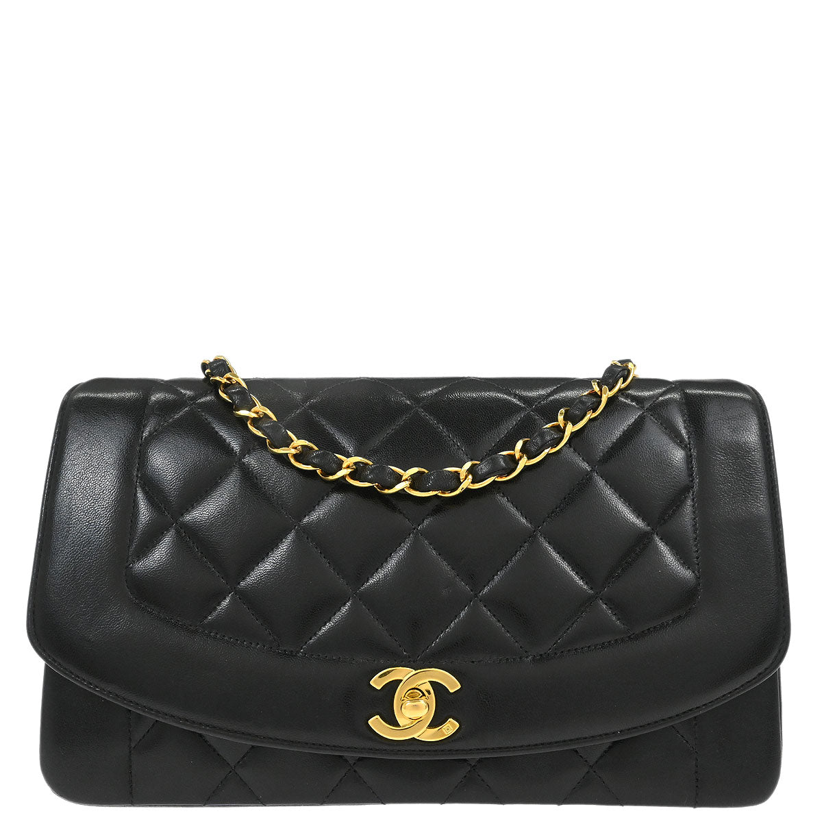 Chanel 1994-1996 Black Lambskin Medium Diana Shoulder Bag
