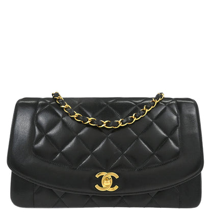 Chanel 1994-1996 Black Lambskin Medium Diana Shoulder Bag
