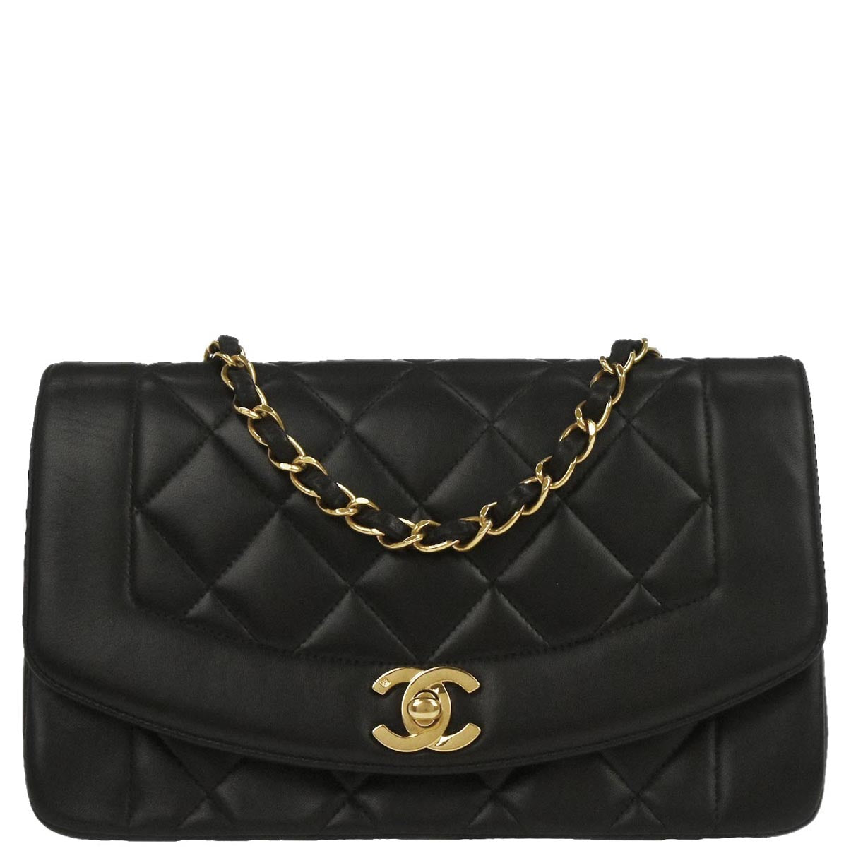Chanel 1994-1996 Black Lambskin Small Diana Shoulder Bag