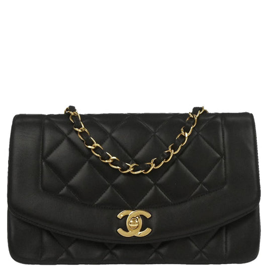 Chanel 1994-1996 Black Lambskin Small Diana Shoulder Bag