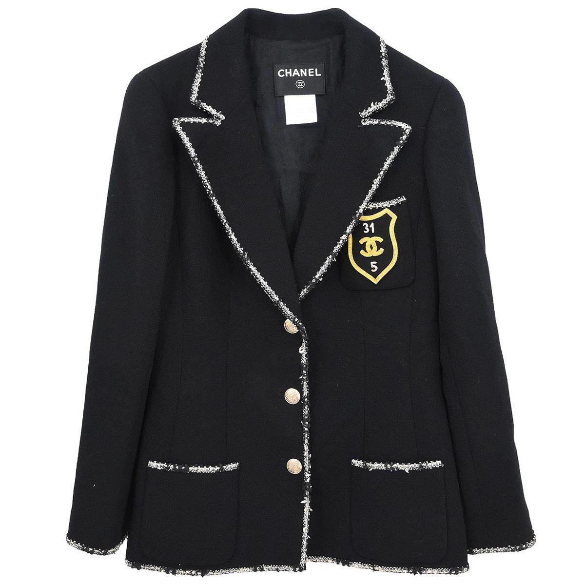 Chanel 2005 Emblem Single Breasted Jacket Black #38