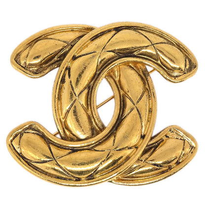Chanel Quilted CC Brooch Pin Large Gold 1152