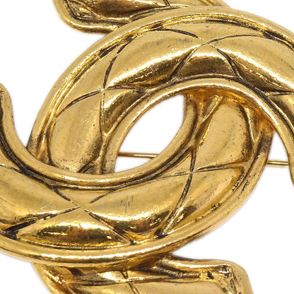 Chanel Quilted CC Brooch Pin Large Gold 1152
