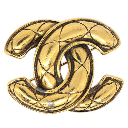 Chanel Quilted CC Brooch Pin Medium Gold 1142