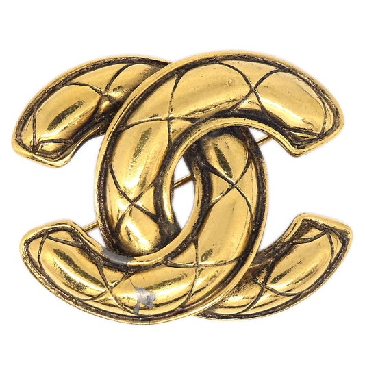 Chanel Quilted CC Brooch Pin Medium Gold 1142