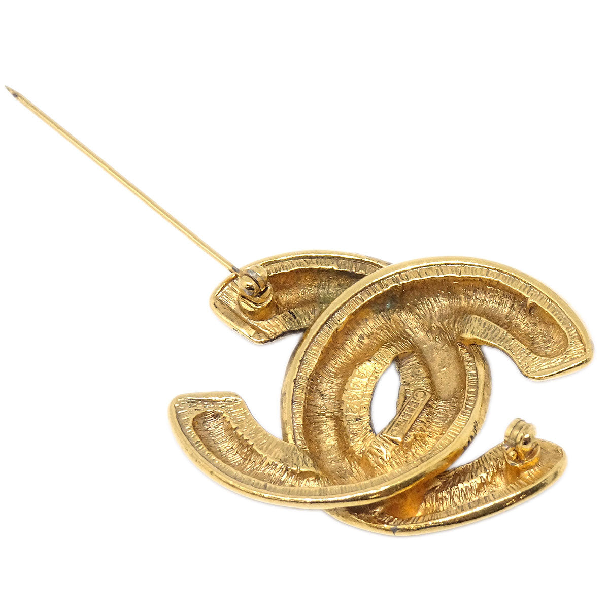 Chanel Quilted CC Brooch Pin Medium Gold 1142