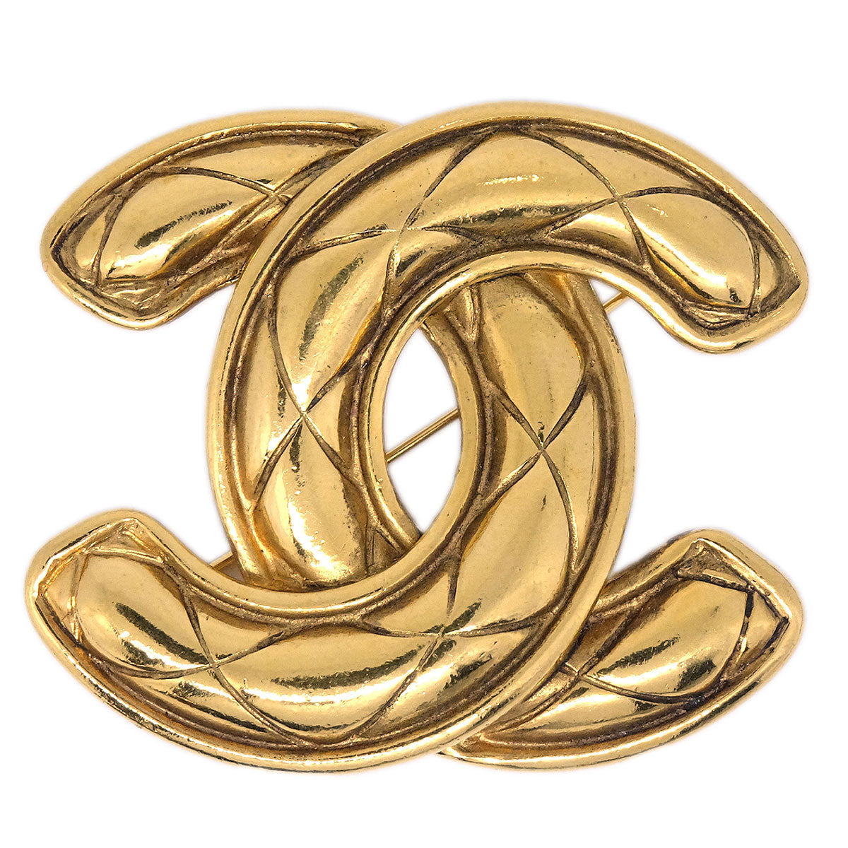 Chanel Quilted CC Brooch Pin Large Gold 1152