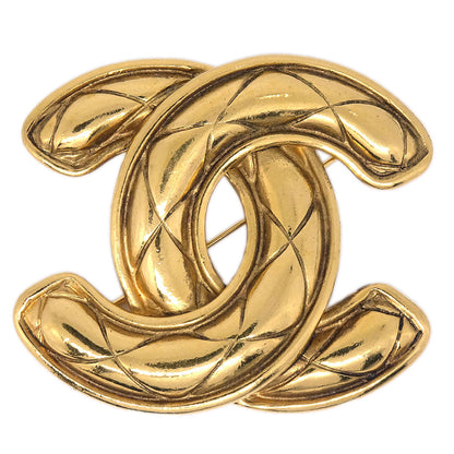 Chanel Quilted CC Brooch Pin Large Gold 1152
