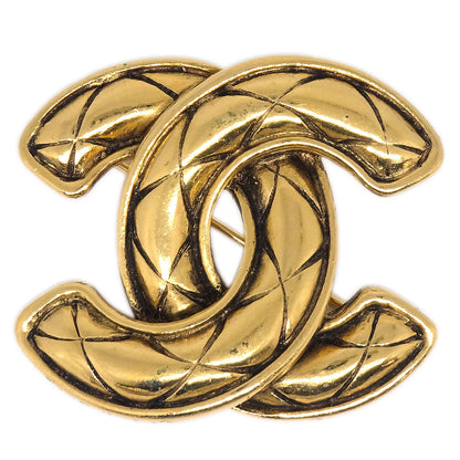 Chanel Quilted CC Brooch Pin Small Gold 1153