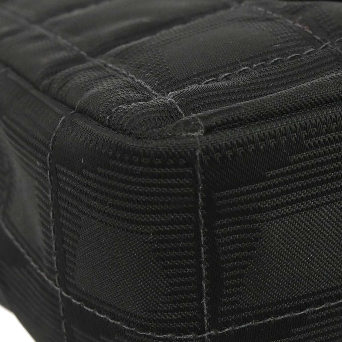 Chanel 2002-2003 Black Jacquard Nylon Travel Line Single Flap Medium Shoulder Bag