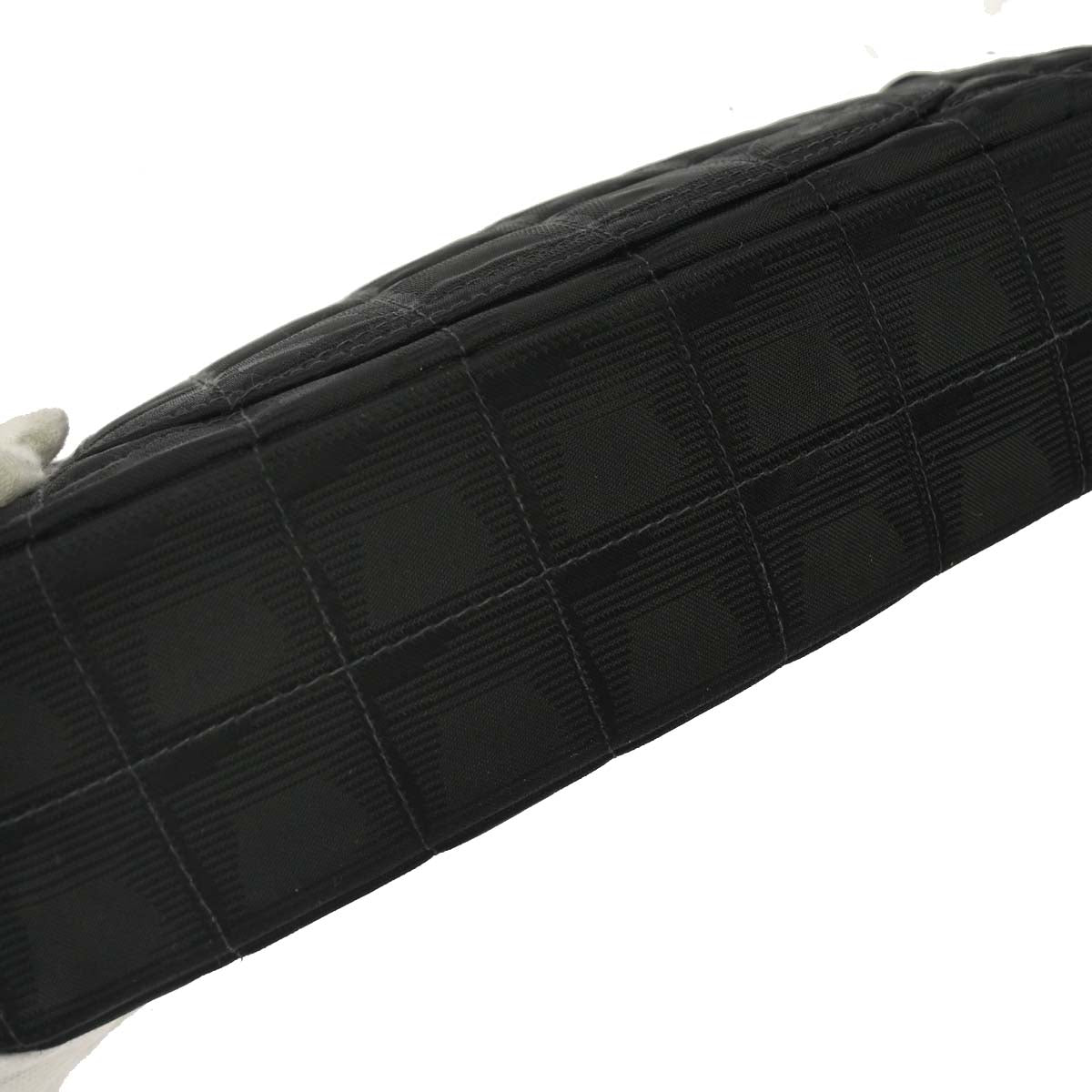 Chanel 2002-2003 Black Jacquard Nylon Travel Line Single Flap Medium Shoulder Bag