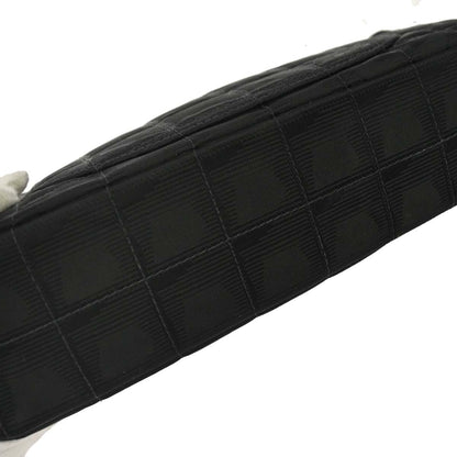 Chanel 2002-2003 Black Jacquard Nylon Travel Line Single Flap Medium Shoulder Bag