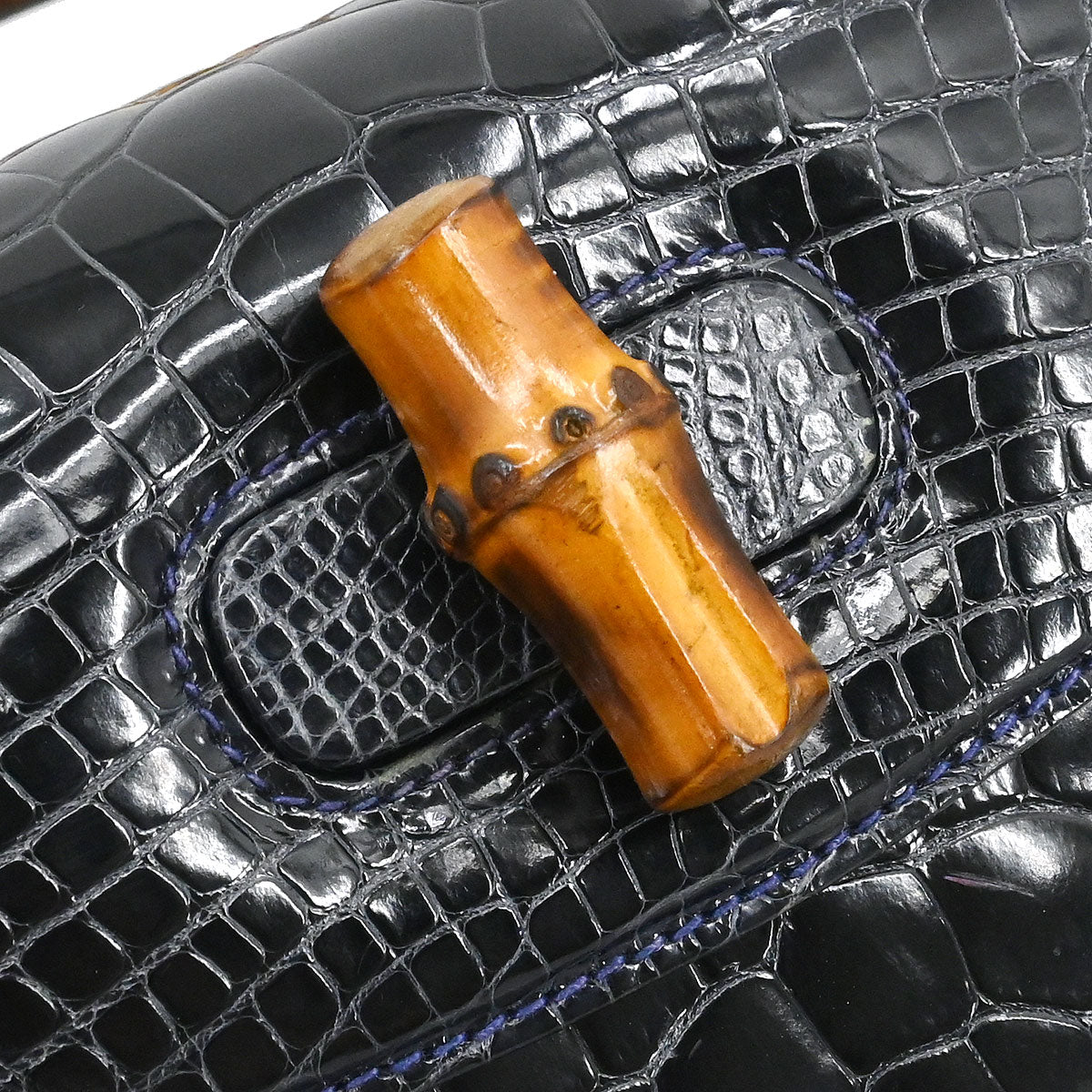 Gucci * Navy Crocodile Bamboo 2way Shoulder Handbag