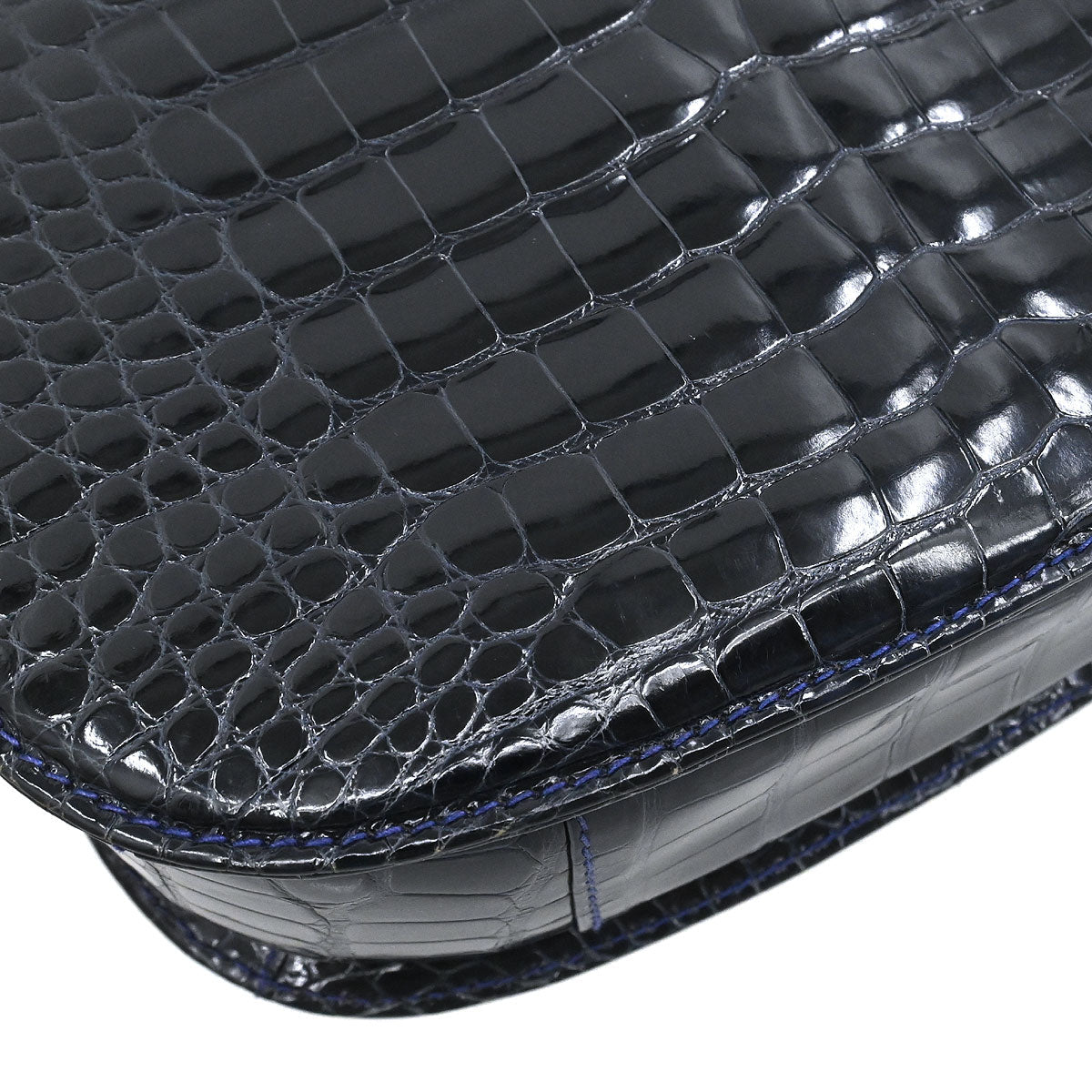 Gucci * Navy Crocodile Bamboo 2way Shoulder Handbag