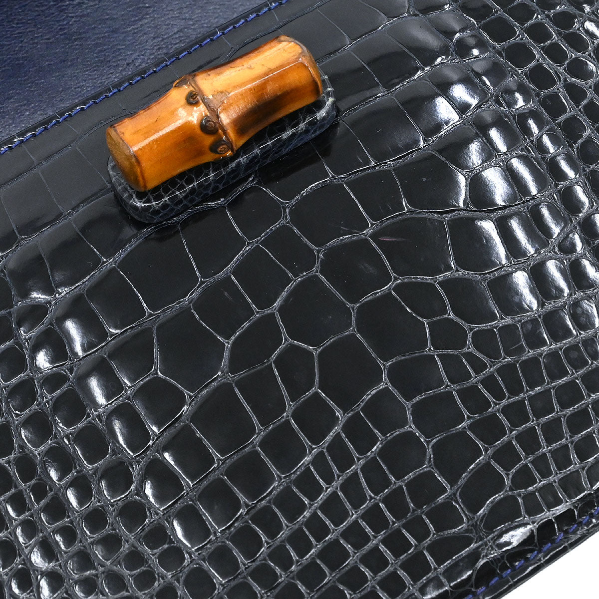 Gucci * Navy Crocodile Bamboo 2way Shoulder Handbag