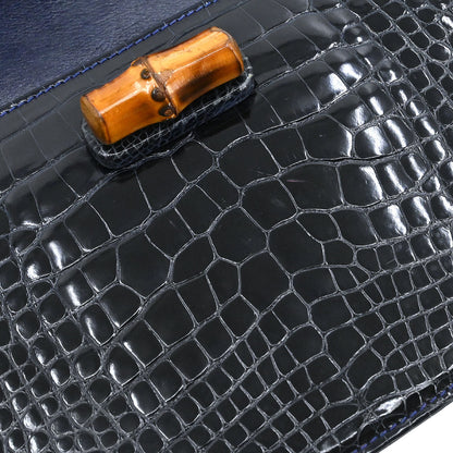Gucci * Navy Crocodile Bamboo 2way Shoulder Handbag