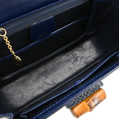 Gucci * Navy Crocodile Bamboo 2way Shoulder Handbag