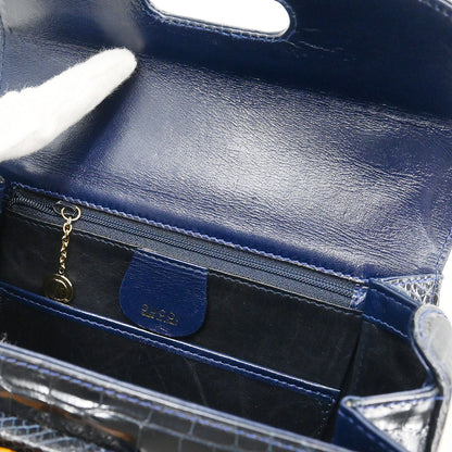Gucci * Navy Crocodile Bamboo 2way Shoulder Handbag