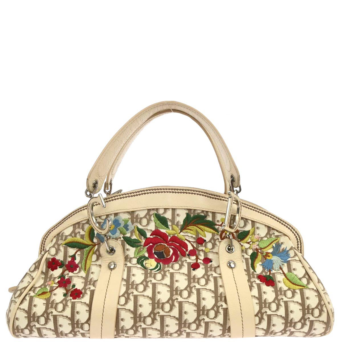 Christian Dior Beige Floral Embroidered Trotter Handbag