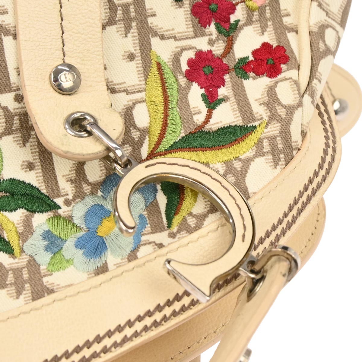 Christian Dior Beige Floral Embroidered Trotter Handbag