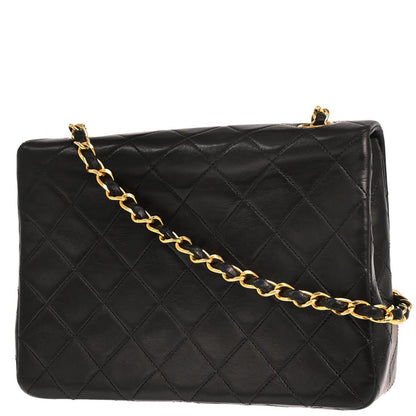 Chanel 1989-1991 Black Lambskin Classic Square Flap Shoulder Bag 20