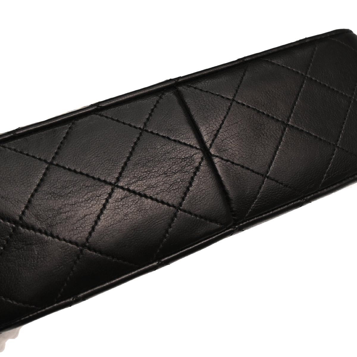 Chanel 1989-1991 Black Lambskin Classic Square Flap Shoulder Bag 20