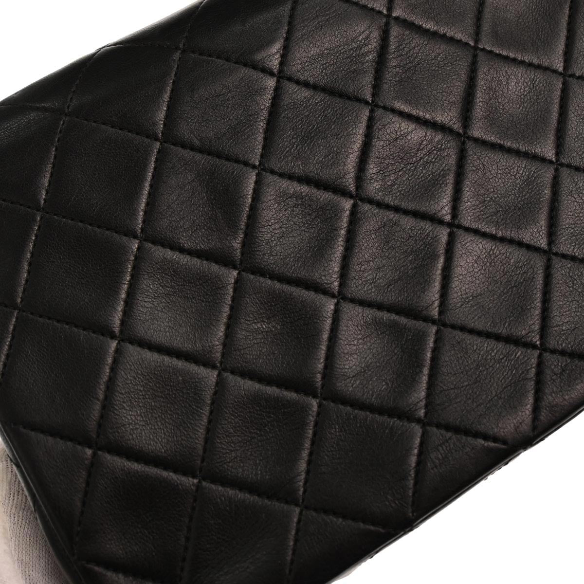 Chanel 1989-1991 Black Lambskin Classic Square Flap Shoulder Bag 20