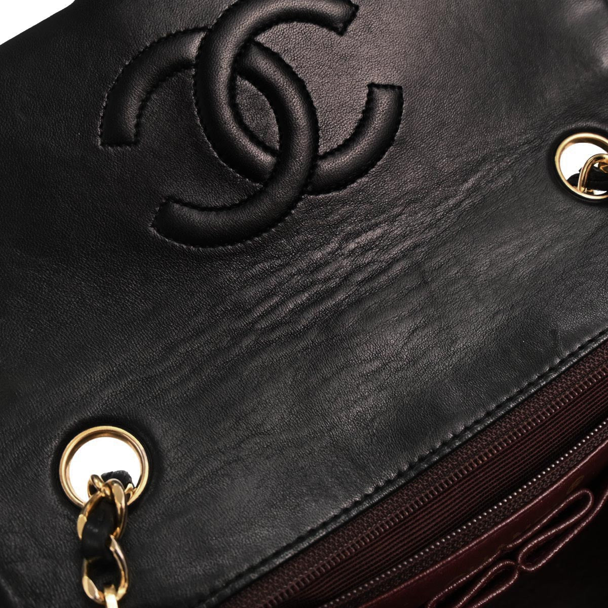 Chanel 1989-1991 Black Lambskin Classic Square Flap Shoulder Bag 20