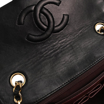 Chanel 1989-1991 Black Lambskin Classic Square Flap Shoulder Bag 20